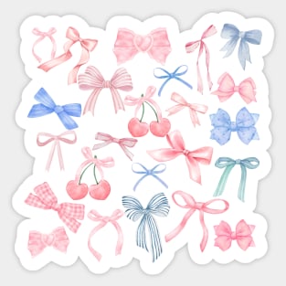 Preppy Girly Cherry Pastel Blue Pink Bow Coquette Sticker
